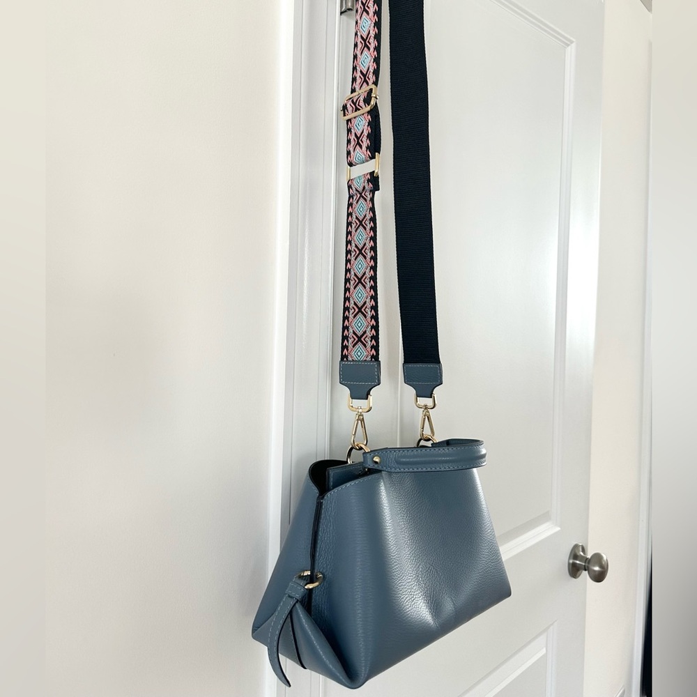 Stylish Blue Women's Bag with Patterned Strap- Borse in Pelle Genuine Leather